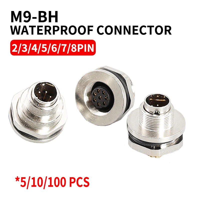 

5/10/100 Sets Aeronautic plug M9 socket board with 2/3/4/5/6/7/8 pins waterproof connector BH