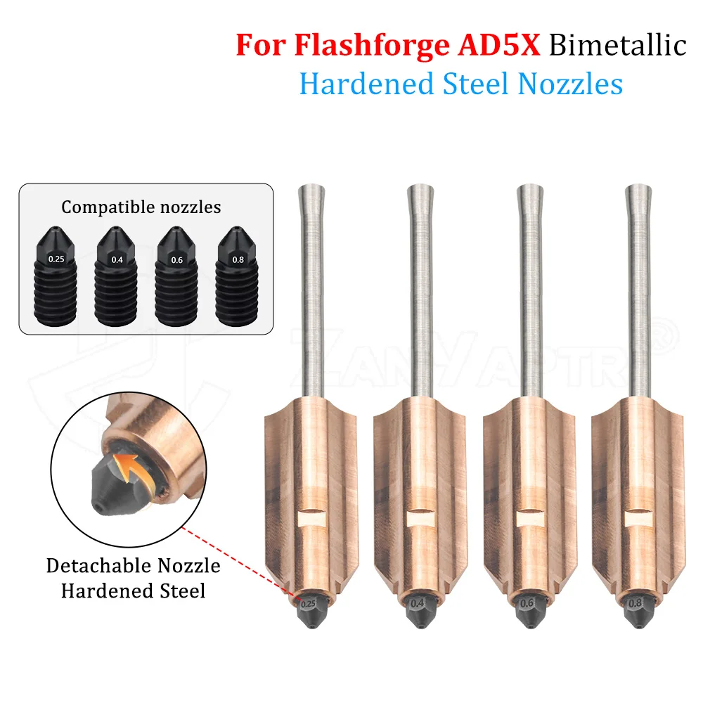 

0,25/0,4/0,6/0,8 мм новая модернизированная съемная насадка для Flashforge AD5X, биметаллическая быстросъемная насадка из закаленной стали