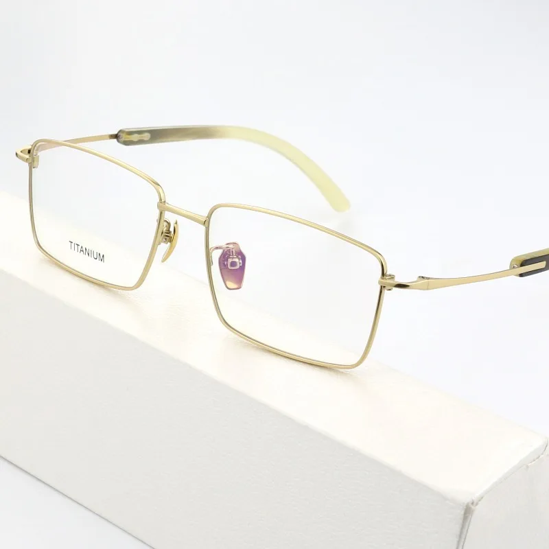 Horn Pure Titanium Glasses Men's Myopia Ultra-light Natural Horn Square Frame Frame Can Be Equipped with Full-frame Eyes Eyewear