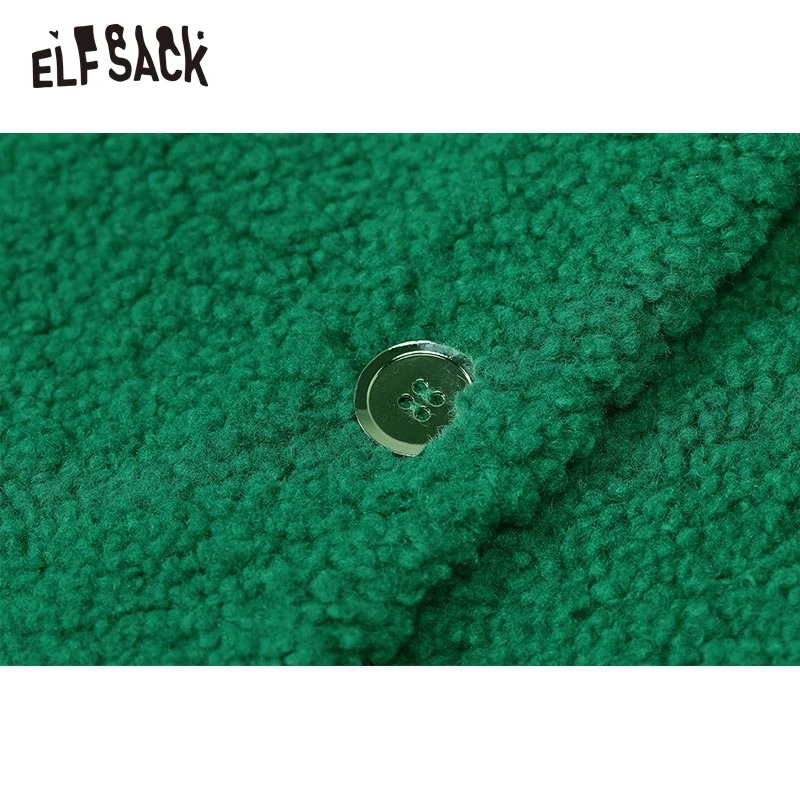 ELFSACK Green Warm Wool Coats Women Winter Long Outwears