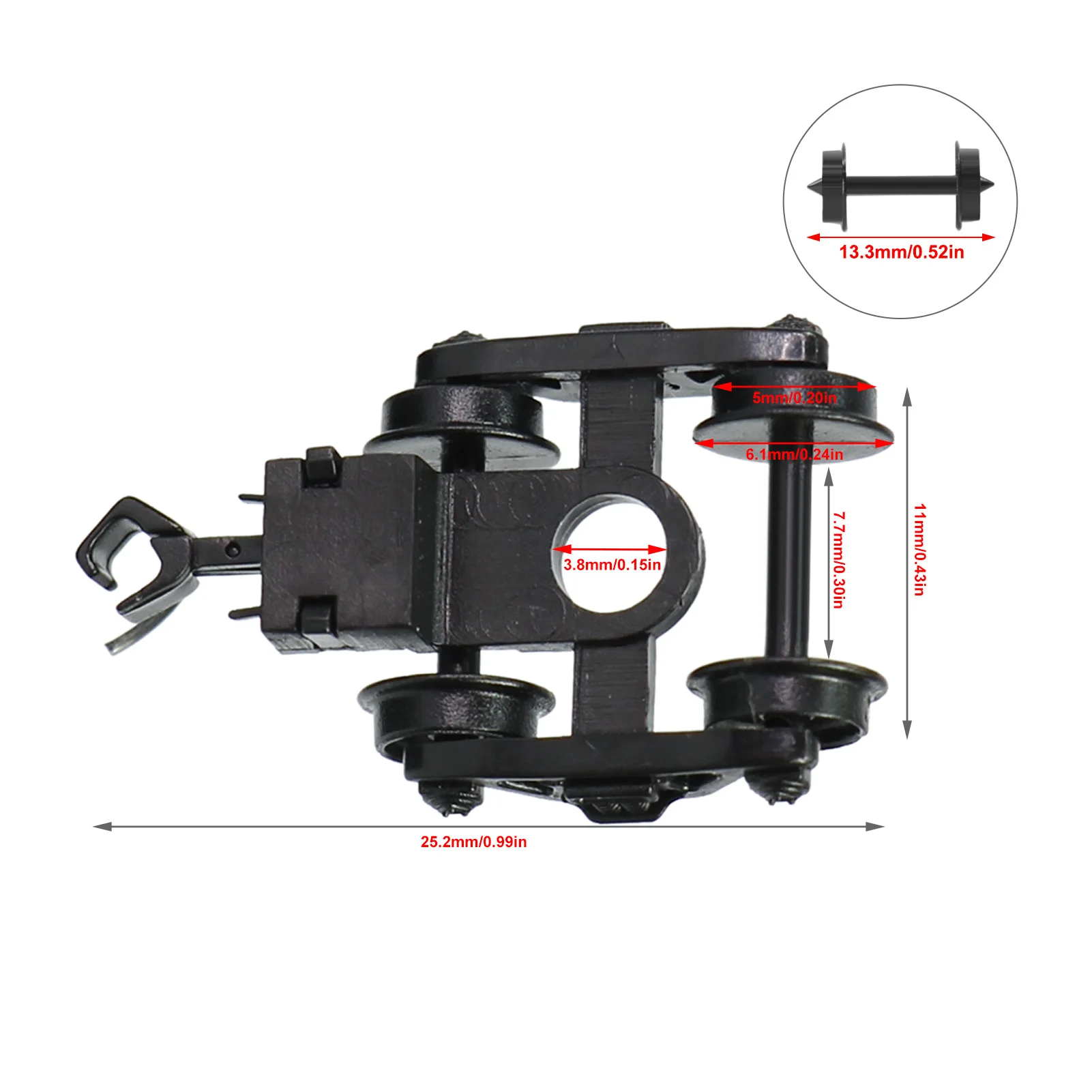 Caminhão Evemodel-Bearing Bogie com Acopladores, Rodas De Plástico Com Arruelas De Parafusos, HP22N, 12Pcs, Escala N 1:160, 12Pcs
