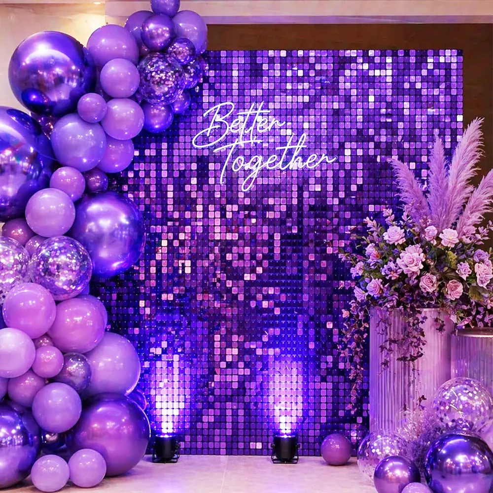 12/24/36/49pcs Red Shimmer Backdrop Decoration Glitter Bright Red Square Sequins Backdrop Wall Panels for Birthday Christmas Wedding Photo Backdrop Decor