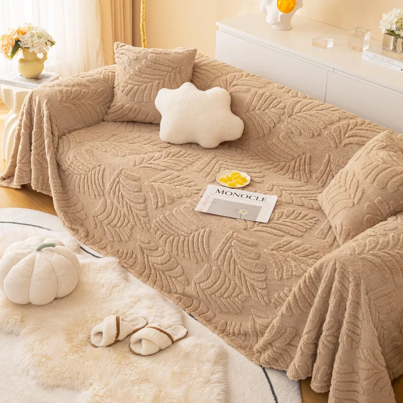 1pcs Solid Color Winter Warm Sofa Cover Anti Cat Scratch Seat Towel One Piece Full Coverage Blanket Cushion Home Decor