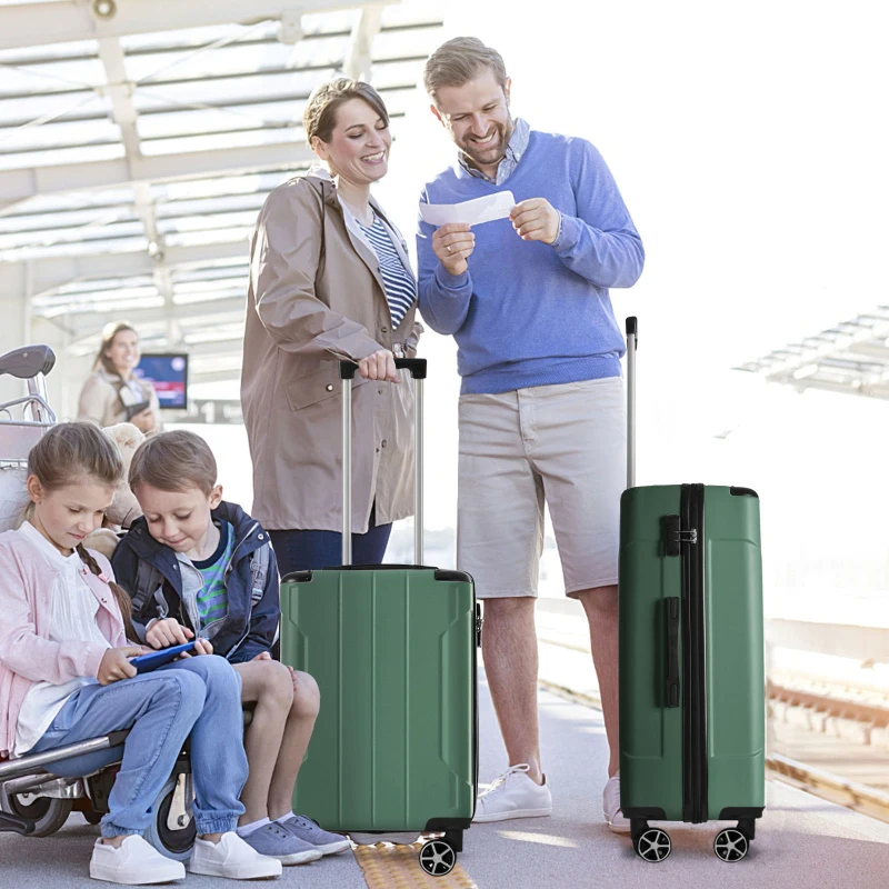 3 Piece Hard Shell ABS Lightweight Durable Suitcases With Double Spinner Wheels 20/24/28 Inch (Green)