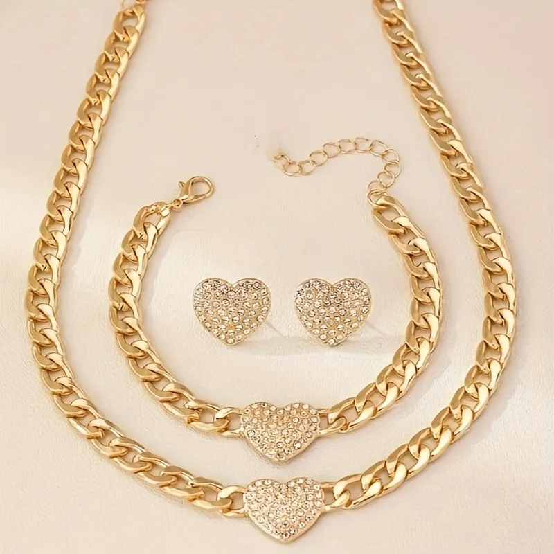 

4pcs Simple Heart Necklace Bracelet Earrings Set Fashion Jewelry Accessories Hot Sale Party Gift for Woman 2025 New Style