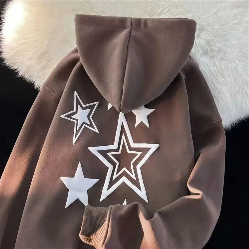 Harajuku Stars Print Loose Hoodies Women High Street Oversized Y2K Grunge Sweatshirt Emo Casual E-girls Autumn Winter Cute Tops