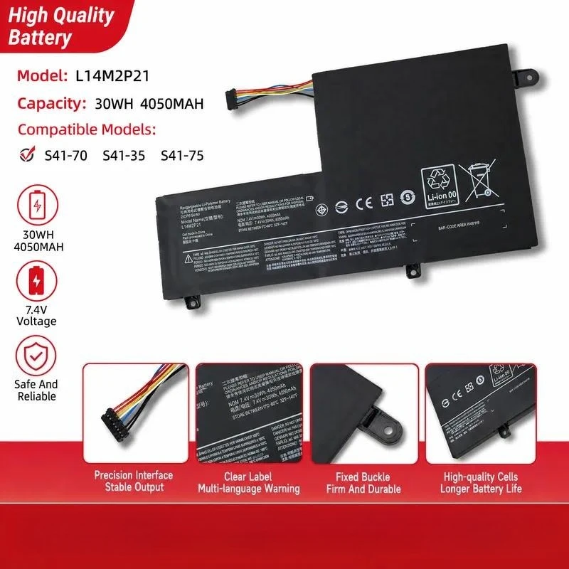 Laptop Battery for Lenovo S41-70 S41-75 L14L2P21 L14M2P21 Replacement Rechargeable Li-ion Notebook Power Supply