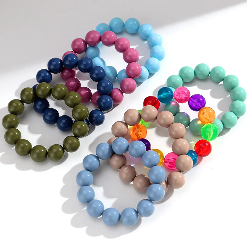 New Colorful Acrylic Geometric Round Beads Stretch Bracelets for Women Trendy Resin Stackable Bangles Bracelet Jewelry Gifts