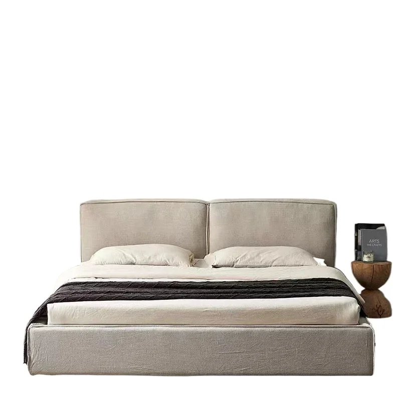 

Fully removable and washable linen fabric bed tofu cube soft bed cream wind master bedroom double bed 1.8 meters