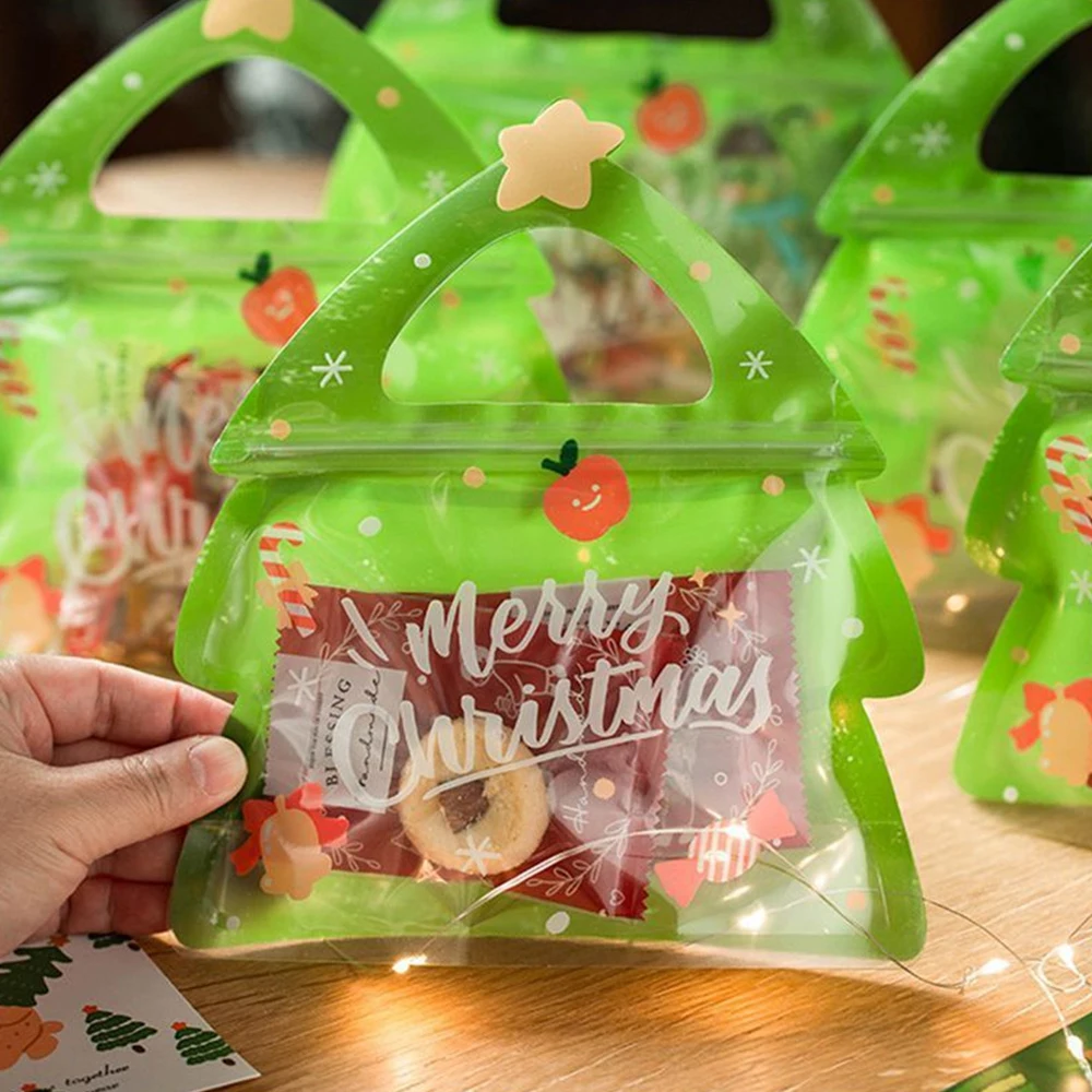 Christmas Tree Pattern Self-sealing Bag Cookie Packaging Milu Deer Pattern New Year Party Decoration Biscuit Storage Bag