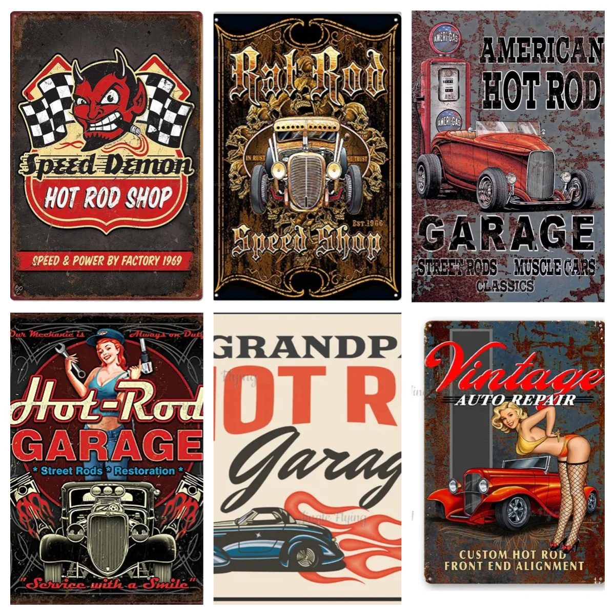 American Hot Rod Garage Pistons Tin Sign Nostalgic Vintage Metal Wall Decor Desperate Enterprises Legends Wall Decor Man Cave