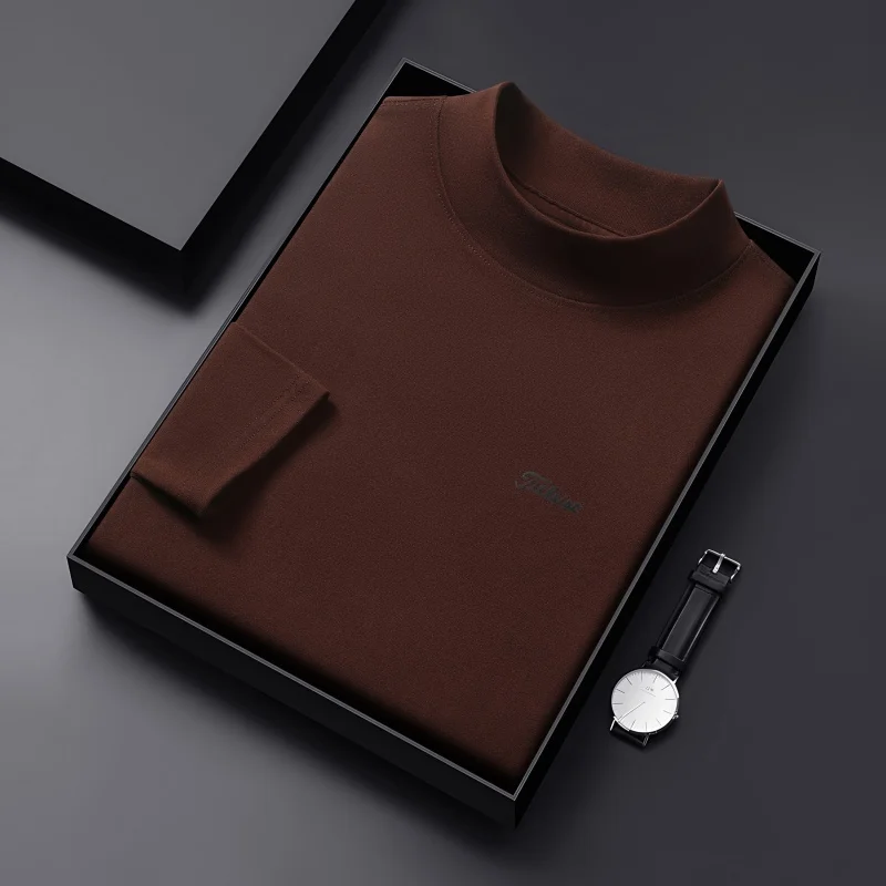 New Autumn Fashion Men's Long-Sleeved T-Shirt Mock Neck Letter Stamp Snug Keep Warm Daily Commute British Style Men's Tops