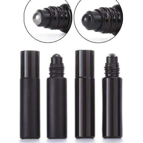 1X 10X 5ML 10ML vidrio negro rollo en botella aceite esencial obsidiana Natural bola rodillo para Perfume aromaterapia recargable viaje