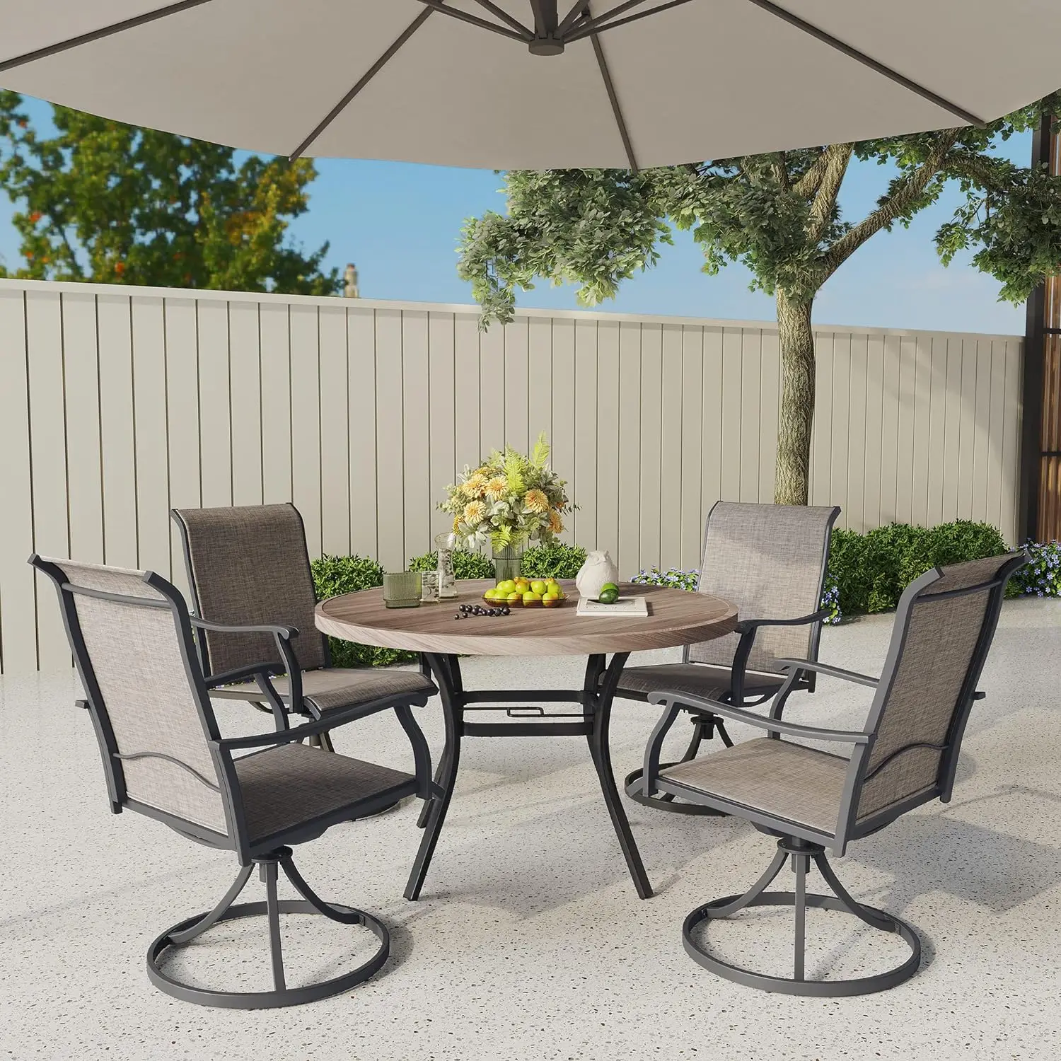 

Comfort Corner Outdoor Dining Table for 4, Round Patio Table with Umbrella Hole for Garden, Backyard and Porch (Grey)