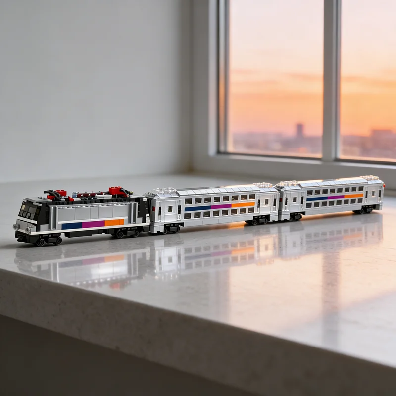 

1336pcs MOC 4 Wide NJ Transit Double Decker Train Set Creator Model Building Blocks Toy Gift Creative Display Collectible Desk