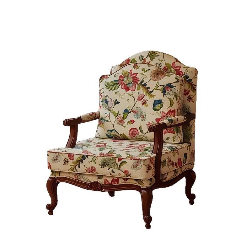 

Living room single sofa household balcony leisure solid wood fabric sofa chair