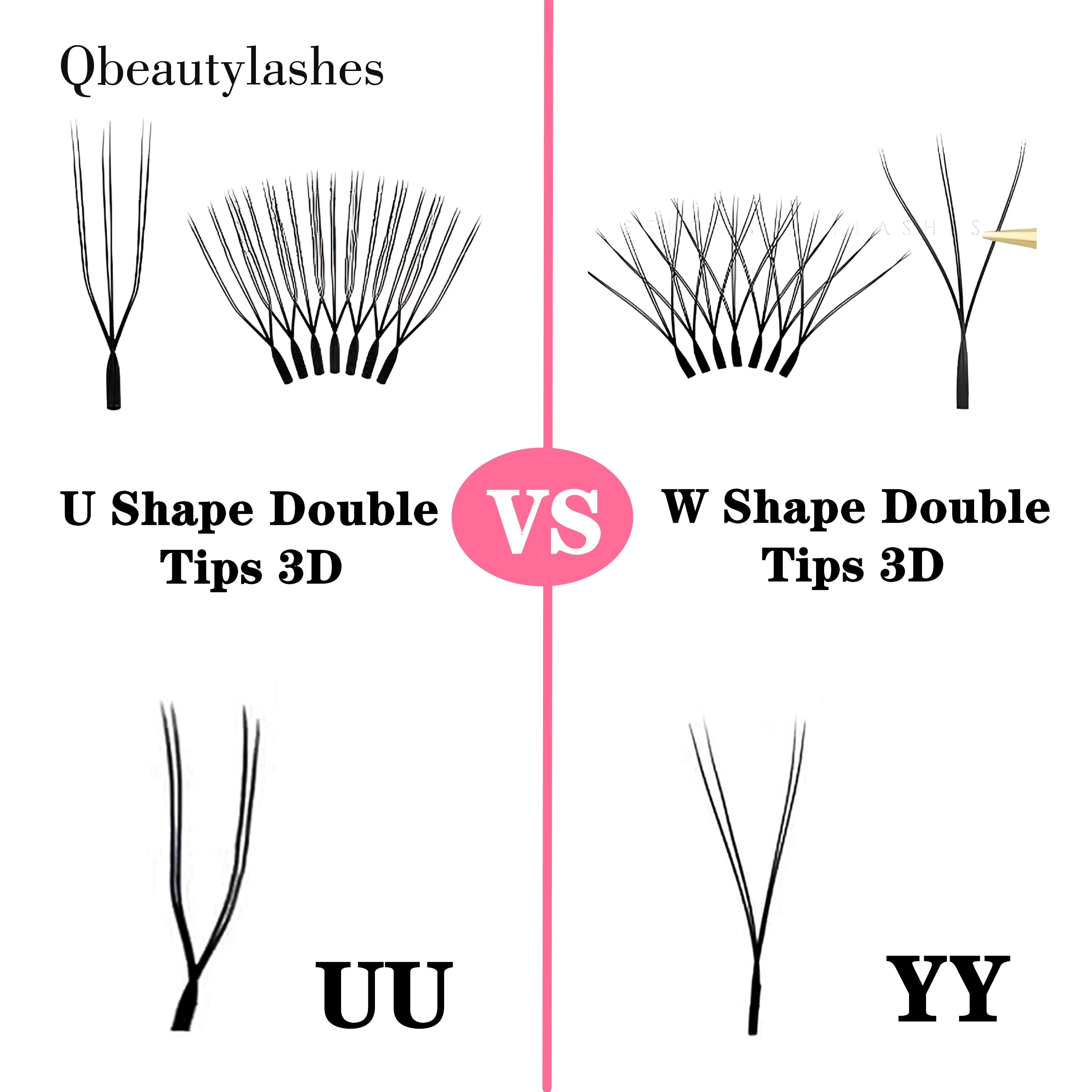 Qbeautylashes U 3D 6D Extensions de cils en forme YY ventilateur de cils doux Ultra-léger outils de maquillage amical pour débutants