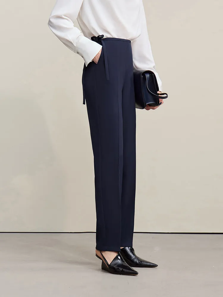 Amii Pantaloni alla caviglia 2026 Primavera Nuovo Pendolare Cintura svolazzante Pantaloni affusolati con lacci Tinta unita Pantaloni casual da donna 12621043