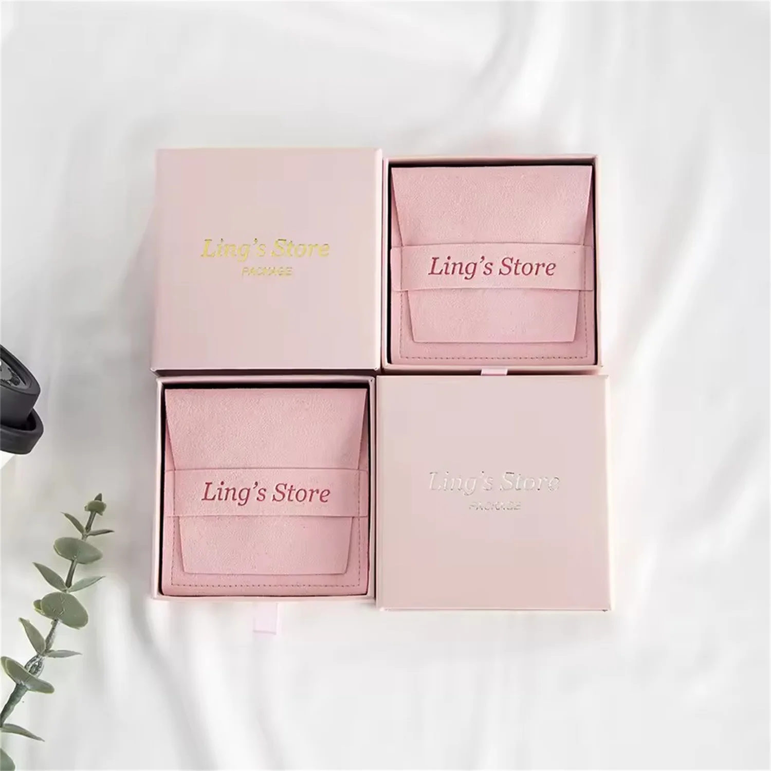 

100Pcs Custom Print Logo Pink Paper Drawer Boxes and Pink Microfiber Packaging Bag Set Earrings Necklace Jewelry Storage Pouches