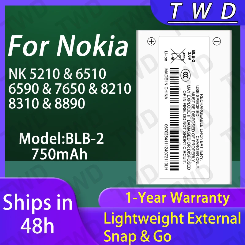 

BLB-2 BLB2 Large capacity Battery For Nokia NK 5210/6510/6590/7650/8210 Batteries New High Quanlity