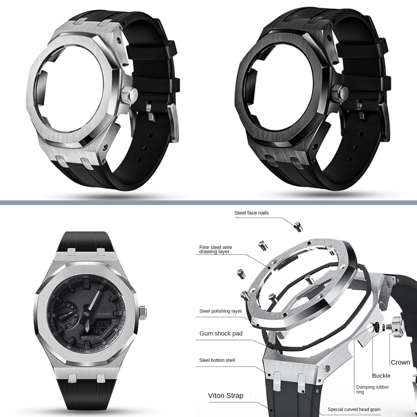

Gen 5th For Casioak Mod Kit Stainless Steel Metal Case Bezel Rubber Strap,For Casio GA2100 GM2100 GMA-S2100 GA2110 GAB2100 Watch