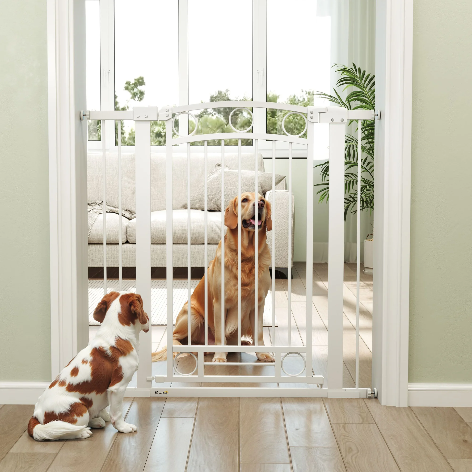 PawHut Barrera para Perros con Ancho Ajustable 76-104 cm 2 Extensiones Blanco