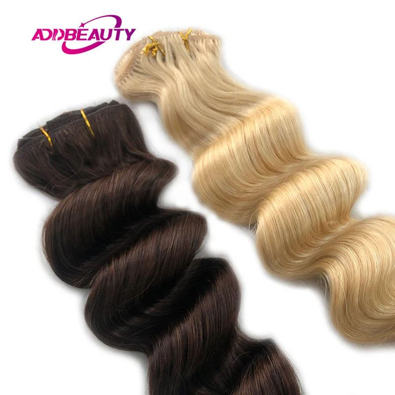 مشبك متموج في الشعر التمديد شعر الإنسان Addbeauty موجة فضفاضة 7 قطعة كليب في كامل رئيس الشعر التمديد للنساء شعر أشقر أومبير