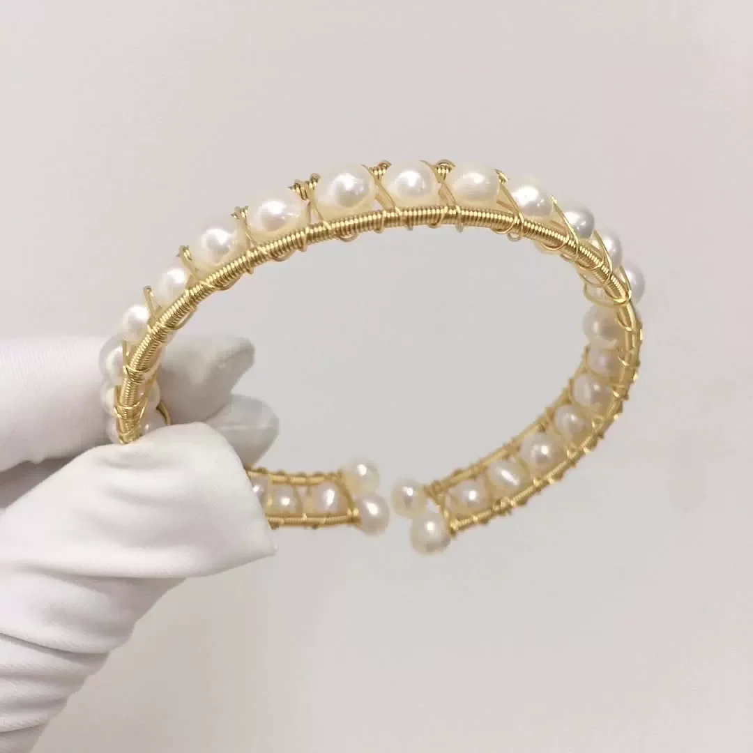 New Product Design: Wrapped with Multiple Beads and Full String Natural Pearl Elastic Bracelet 14K Gold Thread AAA5-6mm