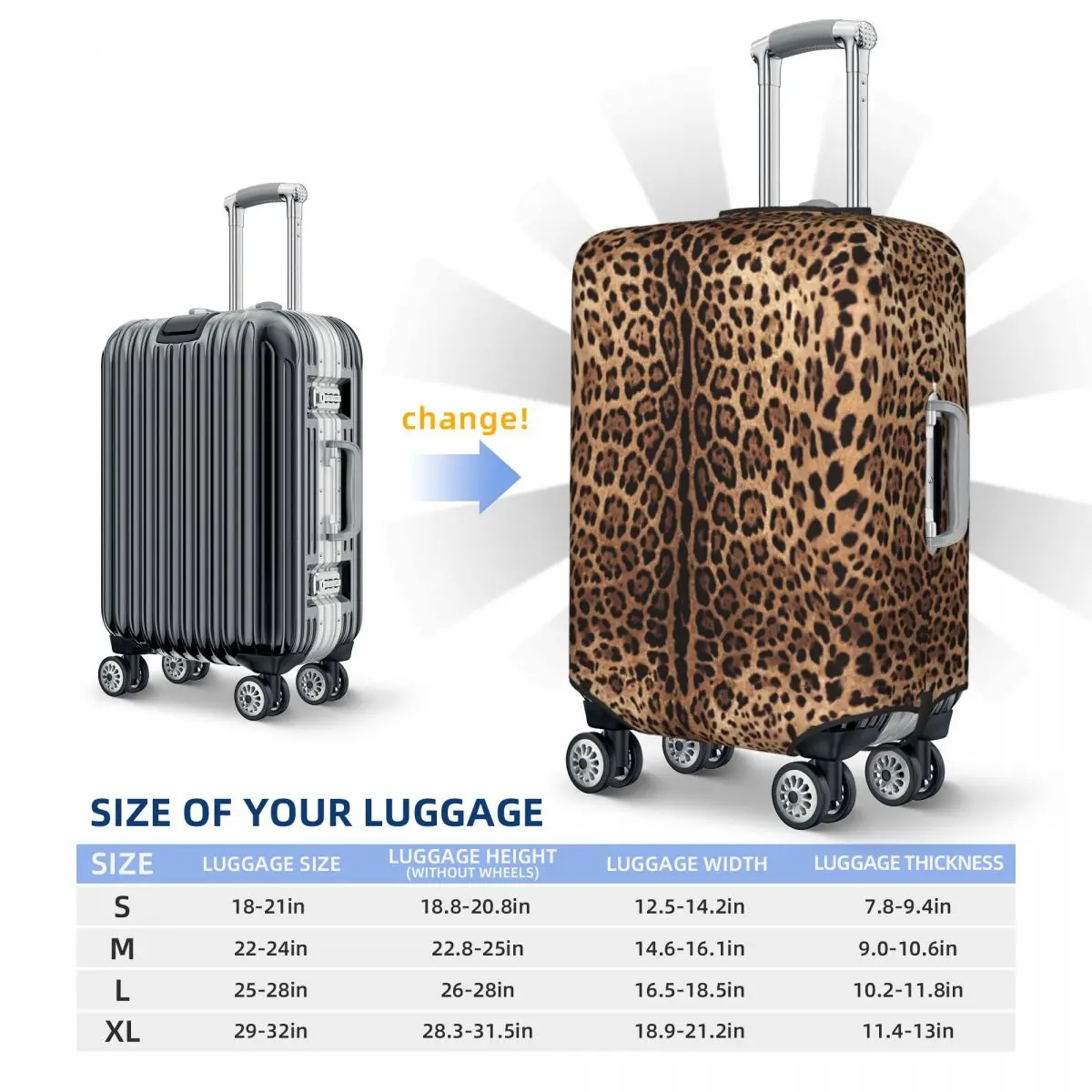 Custom Leopard Print Travel Luggage Cover Elastic Animal Skin Suitcase Cover Protector Fit 18-32 Inch