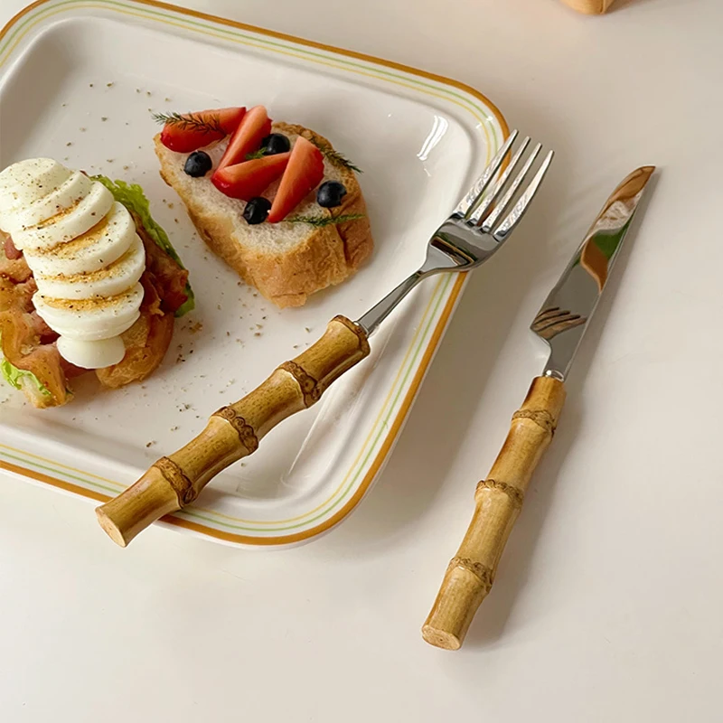 竹製ハンドルカッターセット,食器洗い機対応,ステンレス鋼,家庭用キッチン用品,30個