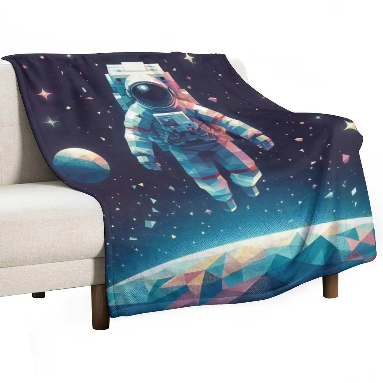 Astronaut Floating Above Geometric Planet in Starlit Galaxy Throw Blanket Soft Beds Luxury St Single Blankets