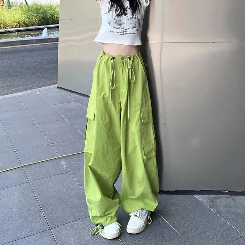 Calça cargo de grandes dimensões feminina, moletom de perna larga, cintura alta, corredores largos, harajuku, hip hop, calça esportiva casual, streetwear, Y2K