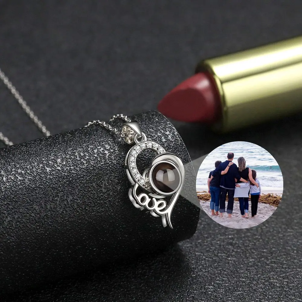 Custom Projection Photo Necklace 925 Sterling Silver Heart Pendant Necklace for Women Lover Jewelry Mother's Day Gift
