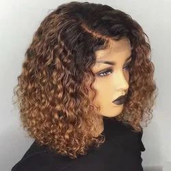 Brazilian Highlight Curly Bob Wig Deep Wave Frontal Wigs Curly Human Hair Wig 13x4 Ombre Colored Lace Front Wigs For Black Women