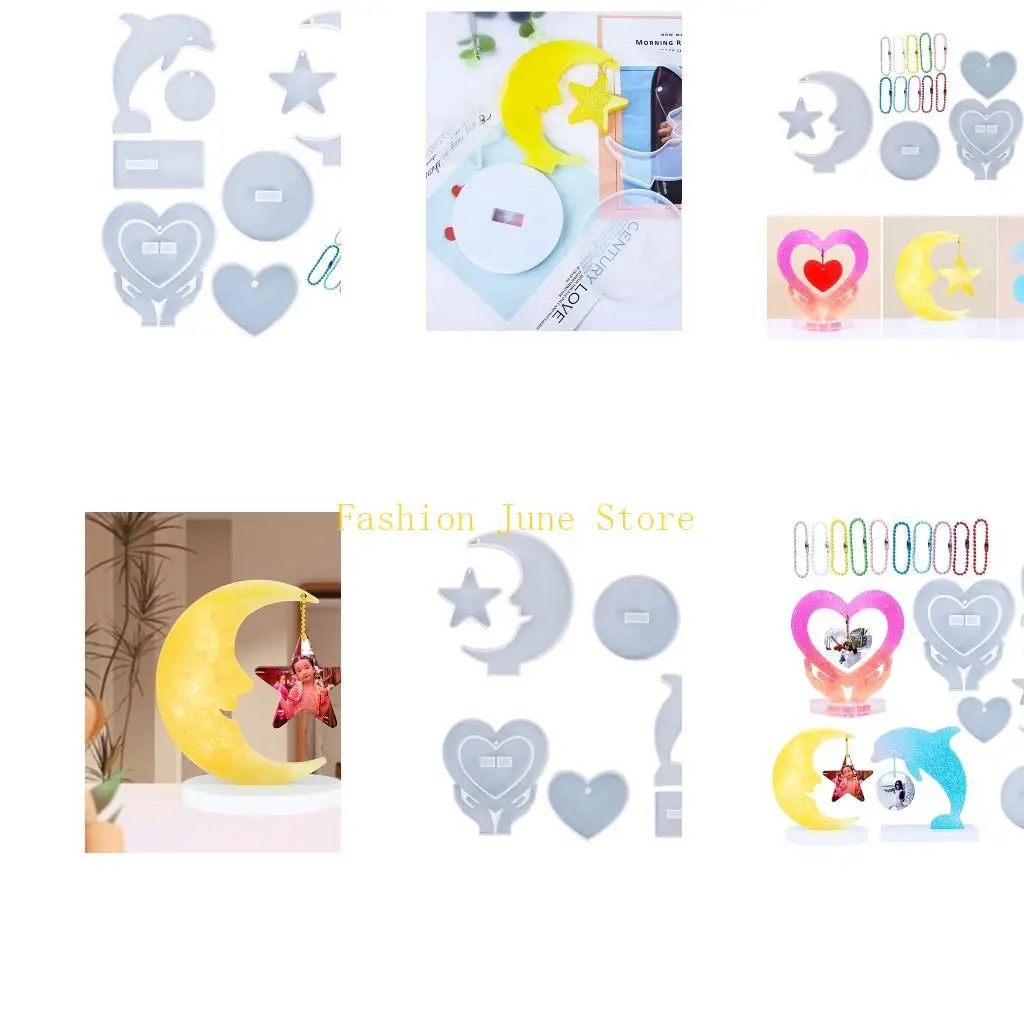 

N5KA Star Moon Dolphins Love Heart Mold Diy Photo Frame Pendant Living Room Decoration Photo Frame Ornament Silicone Mold