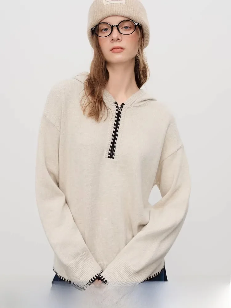 

Hulan женская вязаная шапка, свитер с вышивкой контрастного цвета, свободный крой, зимняя повседневная шапка, длинный свек, мягкая шерстяная смесь