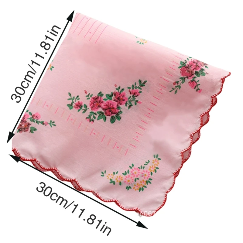 10Pcs Cotton Women Hankies Embroidered Cotton Flower Hanky Florals Cloth Handkerchief Reusable Sweat Bandana