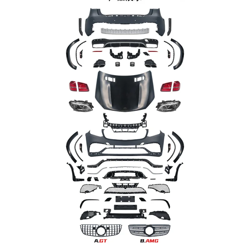 Suitable Body Kit for Mercedes Benz GL X166 2013-2015 to GLS63 Front Rear Bumper with Grille, Hood, Headlights, Taillights