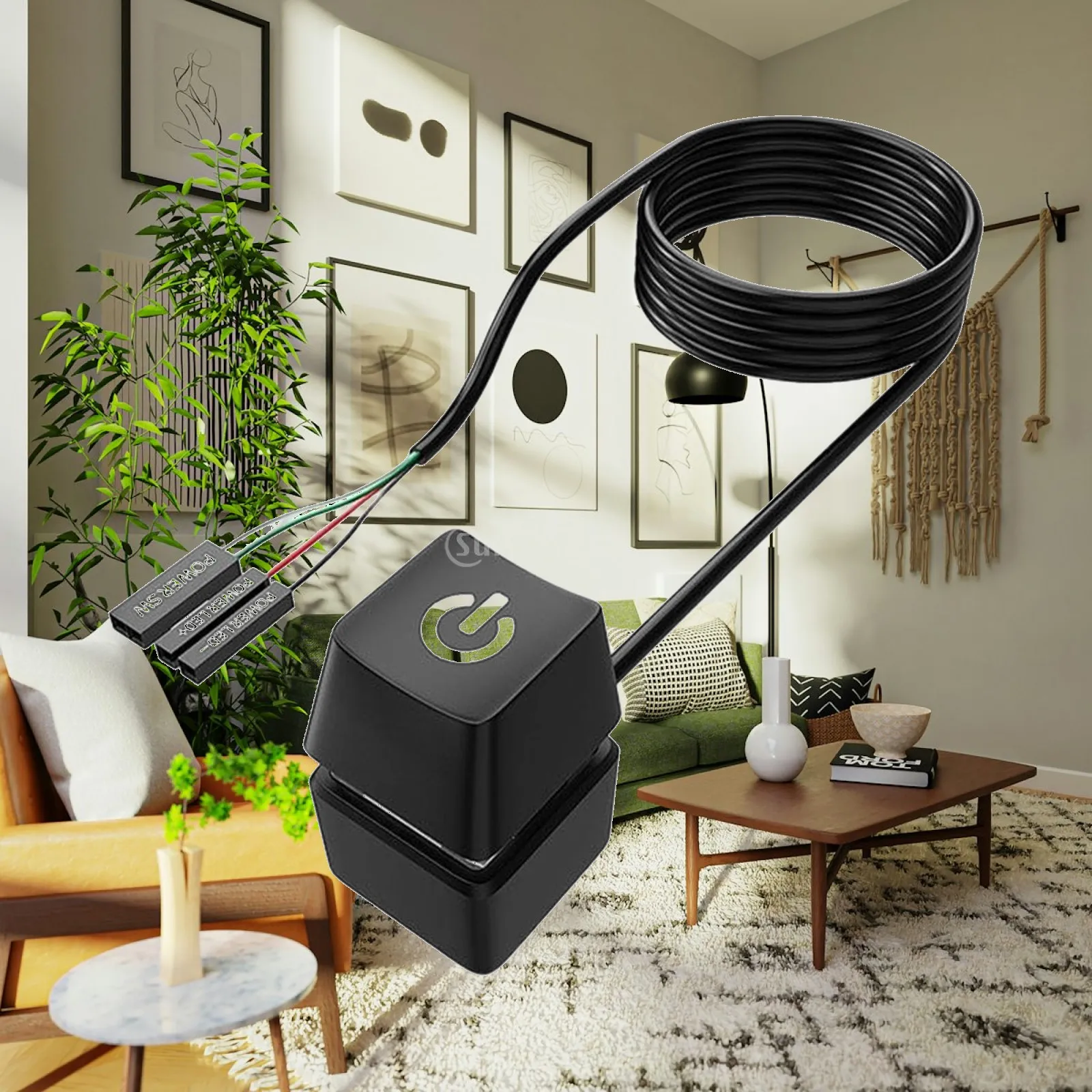 External Power on Off Switch Button Computer Desktop PC Case Replacement with LED Indicator Long Extension Cable ABS for Hotel