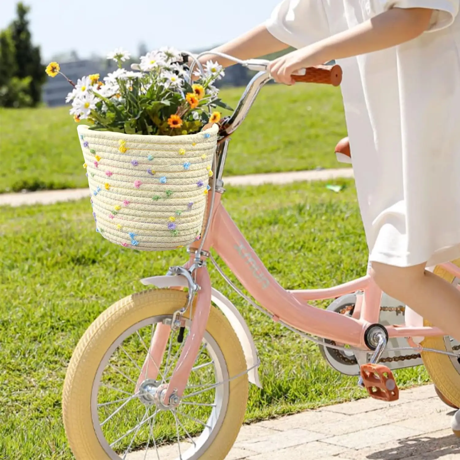 Kinderfahrradkorb mit abnehmbarem Design, Lenker-Vorderkorb, Kinderfahrradklingel, Griffe, Quastenoption für Kindergeburtstagsgeschenk – Detail 6