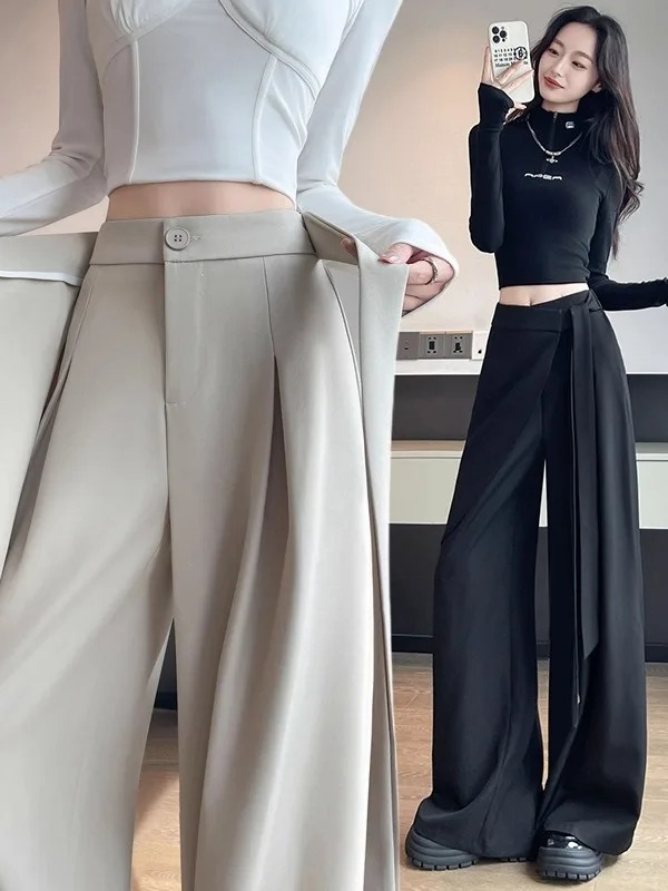Hoge taille wijde pijpen pakbroek dames casual draperen afslankende lange broek herfst Faion Ele woon-werkverkeer Sle
