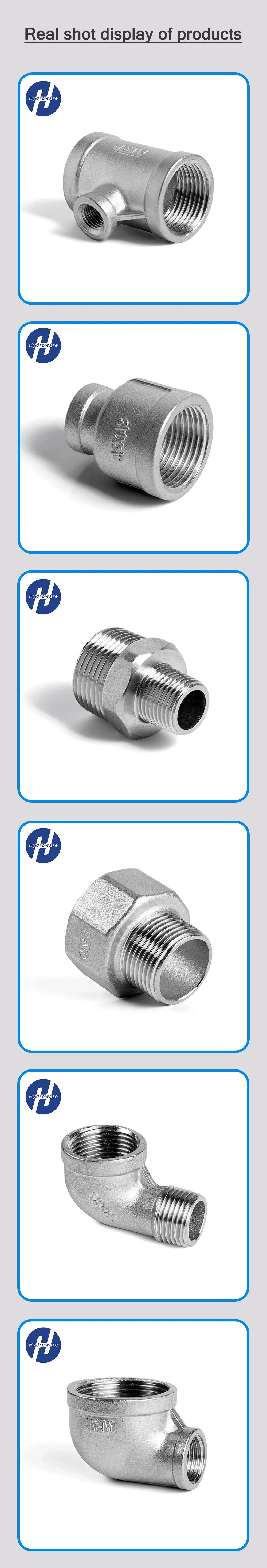 304 Edelstahl BSP-Gewinde-Rohrverschraubungen 1/8''-2'' Winkel 45/90 Grad, T-Stück, Vierwege-Verbinder, Reduzierstück, Stecker/Buchse Adapter – Detail 3