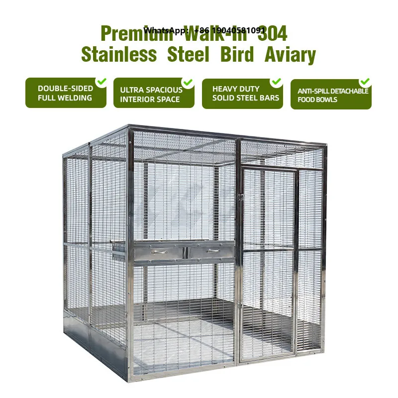 Luxury Outdoor Large Bird Cage for Macaws Parrots Raptors Professional Breeder Cagewalk in Bird Cage Stainless Steel Bird Aviary