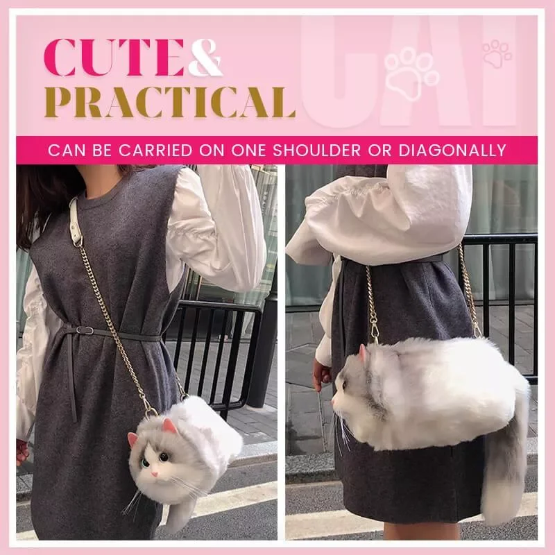 Plush Fashion Cute Cat Bag Plush Stuffed Animal Crossbody Bags Women Fashion Winter Soft Purse Cartoon Handbags Super Emulation