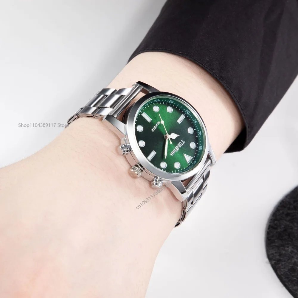 ساعات يد فاخرة للرجال، ساعة كوارتز تناظرية عصرية بحزام من الفولاذ المقاوم للصدأ، ساعة رجالية كاجوال بسوار رقمي