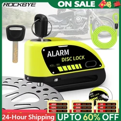 Rockbye Bicycle Disc Lock Rechargeable 120dB Motorcycle Anti-Theft Alarm Lock Waterproof With 1.5/1.8M Cable Bike Alarm System