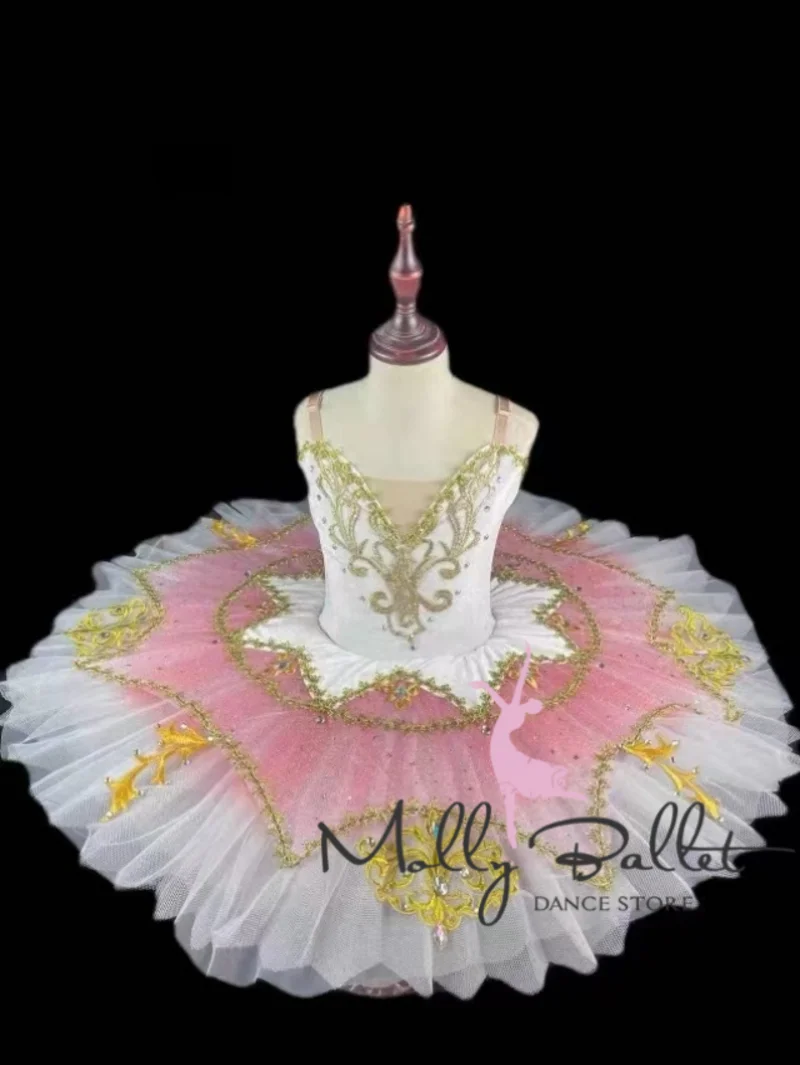 New launched simple version white and pink sleeping beauty tutu fairy doll gauze skirt professional performance competition skir