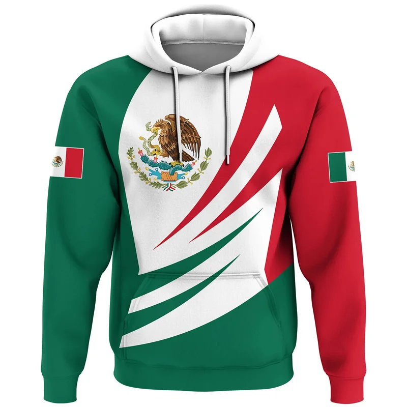 Hoodies com padrão de bandeira do México, emblema nacional, pulôver impresso em 3D, tendência casual, moletom de rua, primavera, outono, moda