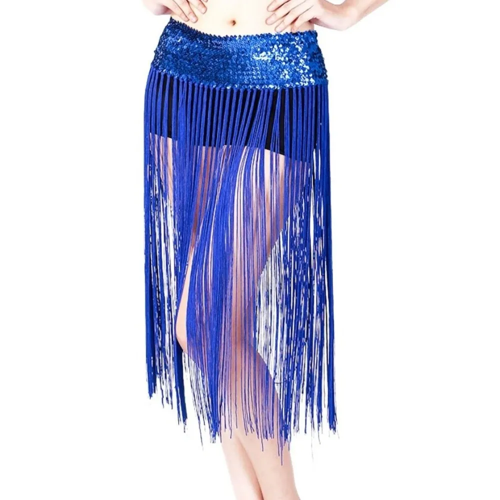 Creative Belly Dance Belt Glitter Sequins Wrap Skirt Sequin Waist Chain Classic Long Tassel Hip Scarf Skirt Carnival Celebration