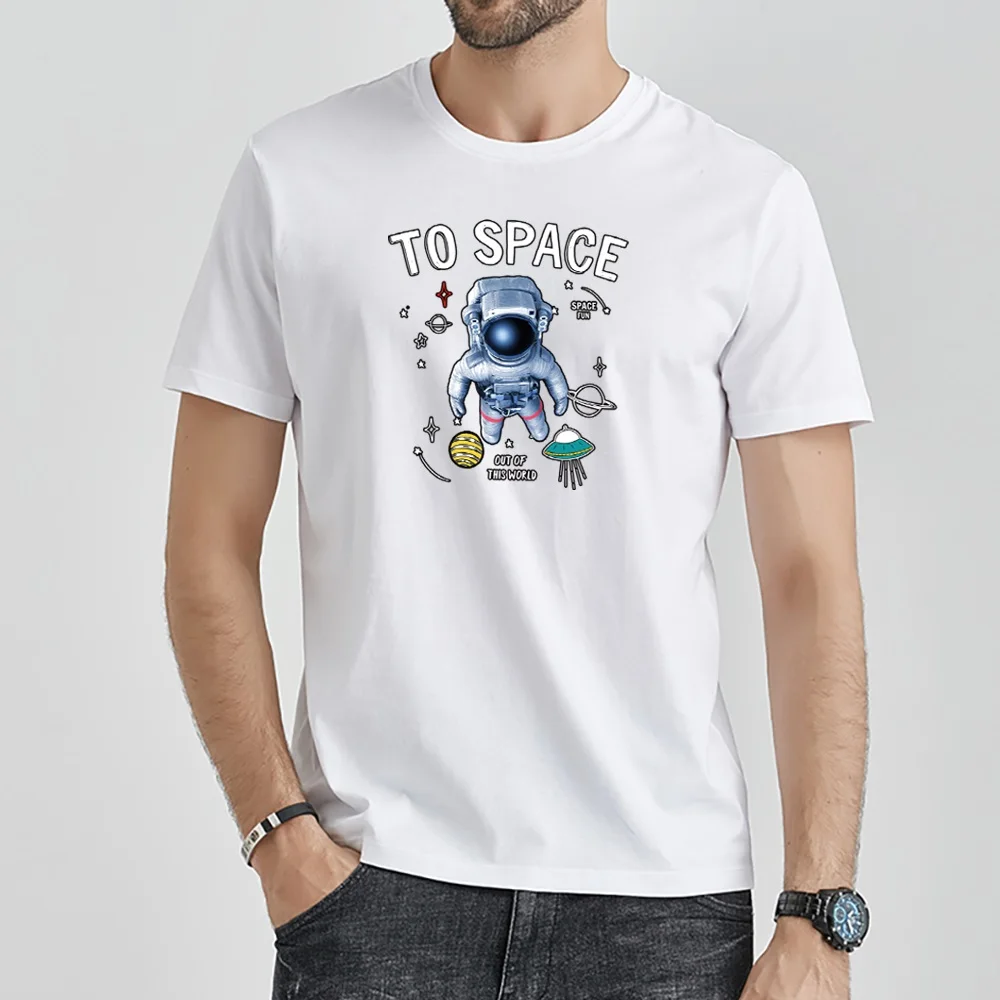 Short-sleeved  T Shirt Clothes Fashion Astronaut Printed Men T-shirt Casual Round Neck Top Personality Trend Wild Loose Street